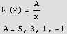 R (x) = A/x  A = 5, 3, 1, -1 