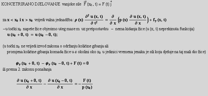 RowBox[{ , RowBox[{KONCETRIRANO DJELOVANJE  vanjske sile   Overscript ...  u (x_0 + 0, t))/∂ x - (∂ u (x_0 - 0, t))/∂ x = -(F (t))/(p (x_0)), }]}]