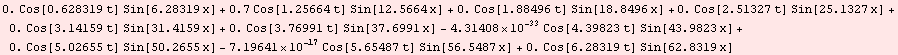 RowBox[{RowBox[{0.,  , RowBox[{Cos, [, RowBox[{0.628319,  , t}], ]}],  , RowBox[{Sin, [, RowBo ...  RowBox[{Cos, [, RowBox[{6.28319,  , t}], ]}],  , RowBox[{Sin, [, RowBox[{62.8319,  , x}], ]}]}]}]