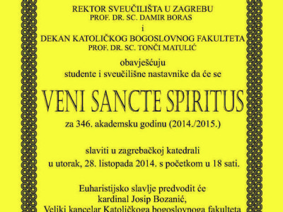 Svečana sveta misa Veni Sancte Spiritus za 346. akademsku godinu (2014./2015.).